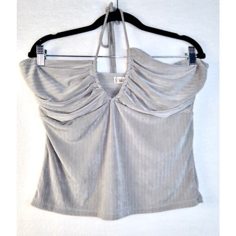 Free‎ People silver light gray, ribbed ruching bust tie-neck closure large